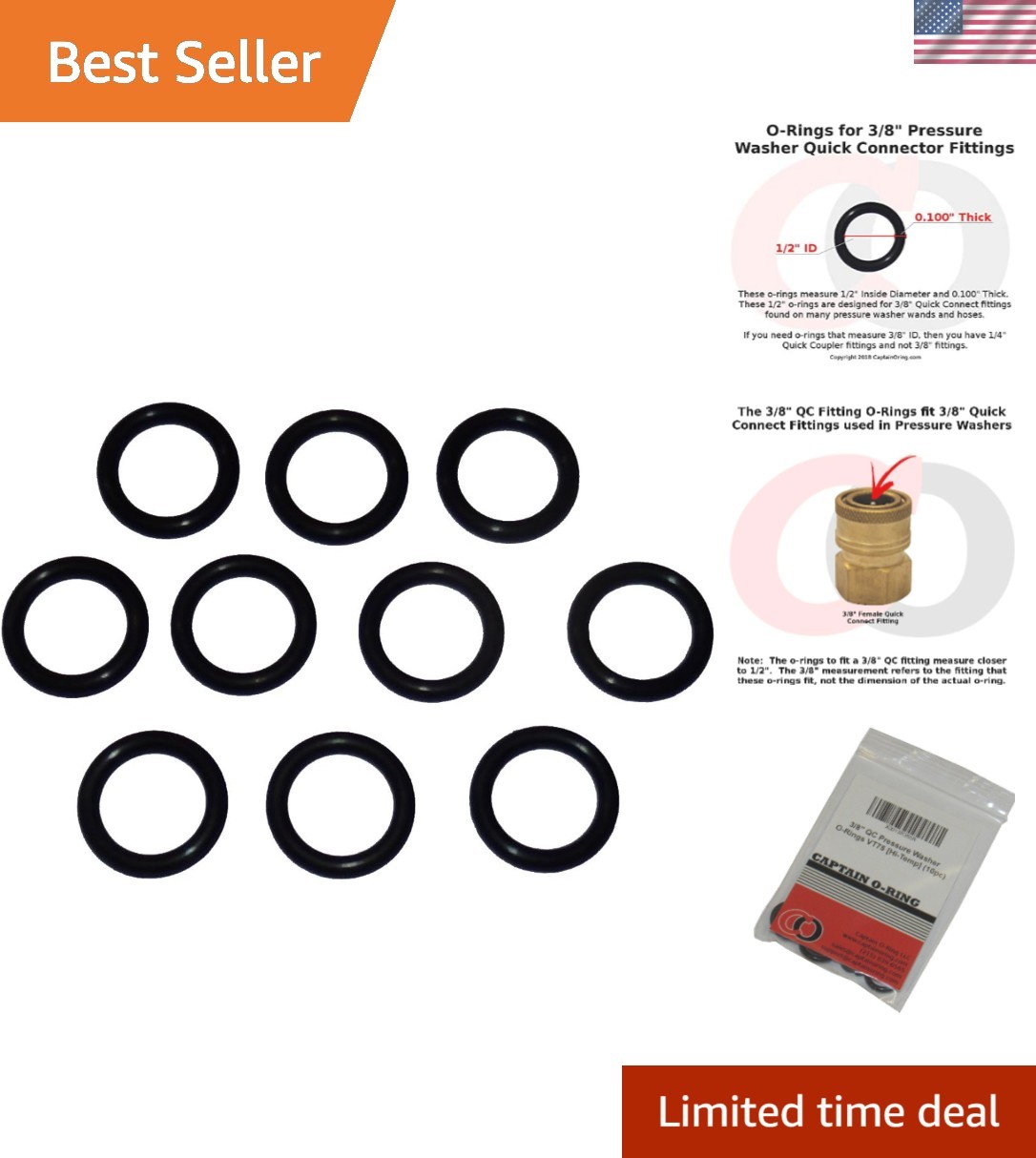 Power Pressure Washer O-Rings for 3/8″ Quick Coupler, High Temperature Viton …
