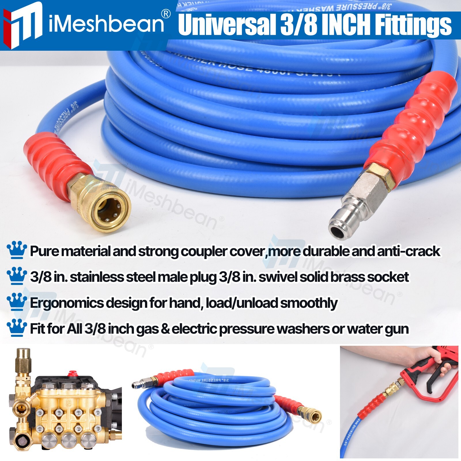 30/50/100/150ft Hot Water Pressure Washer Hose 3/8″ 4800 psi One-Steel Braid