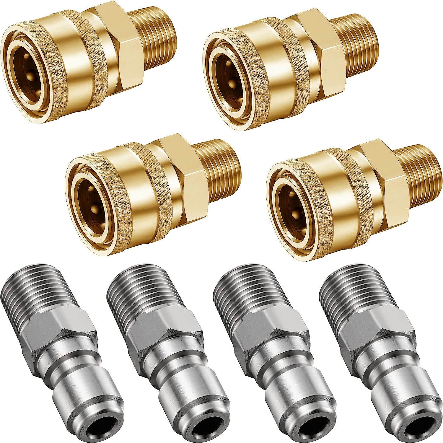 4 Pairs NPT 3/8 Inch Male Female Quick Connector Pressure Washer Adapters