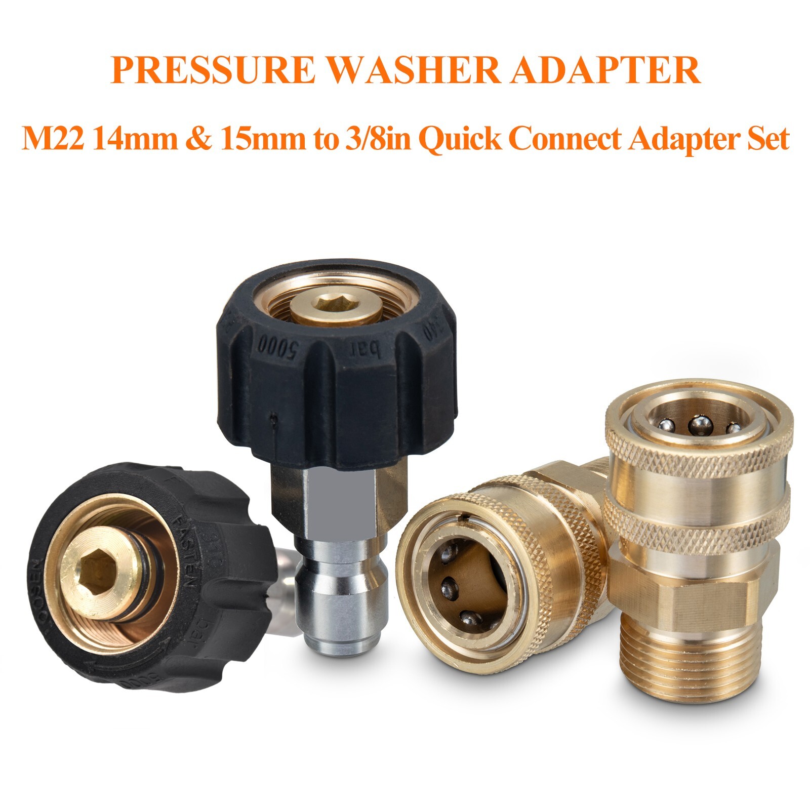 Super Flexible High Pressure Washer Hose 1/4″ M22-14mm & 15mm &3/8″ QC Adapters