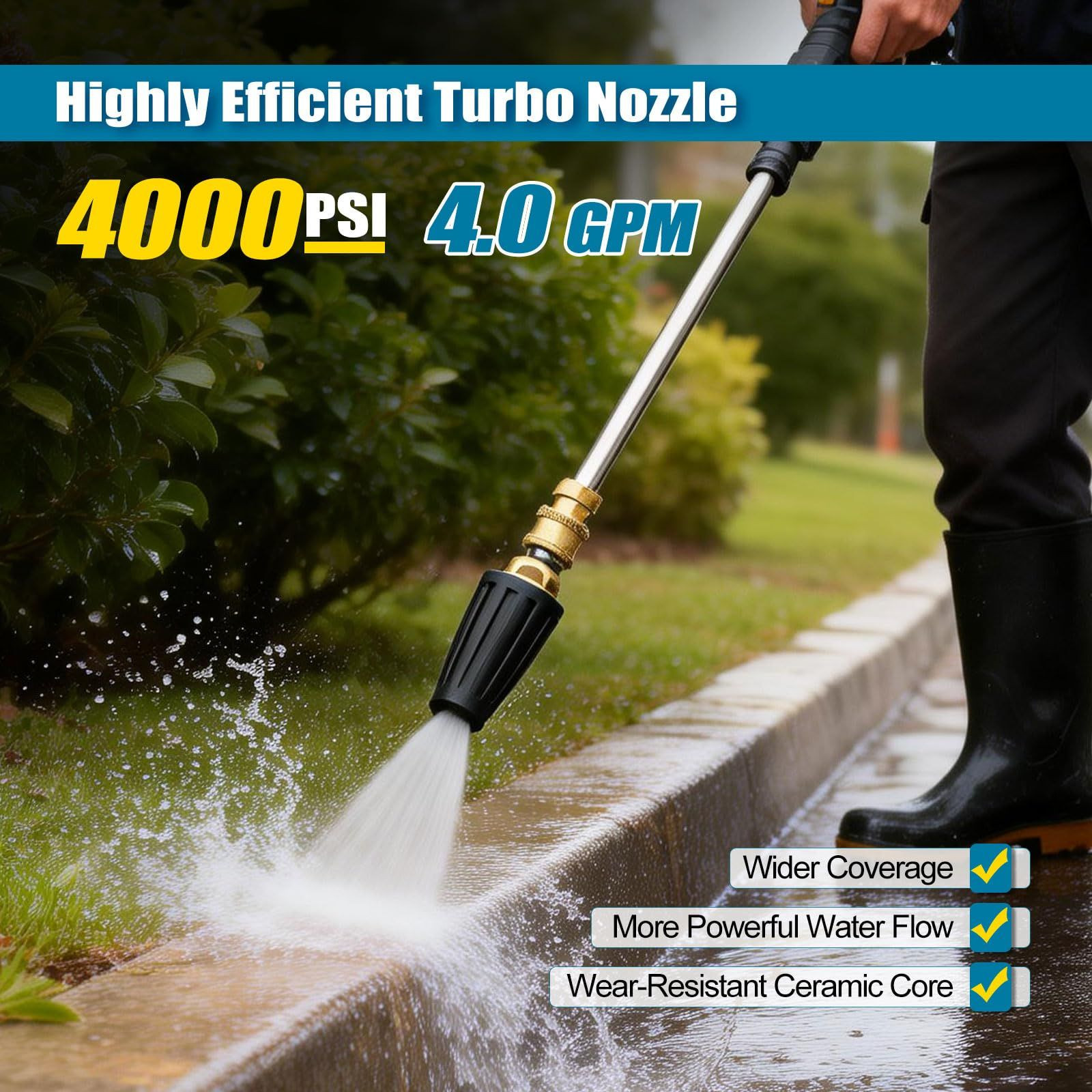 FIDISP Pressure Washer Turbo Nozzle 4000 PSI, 4.0 GPM Rotating Power Washer…