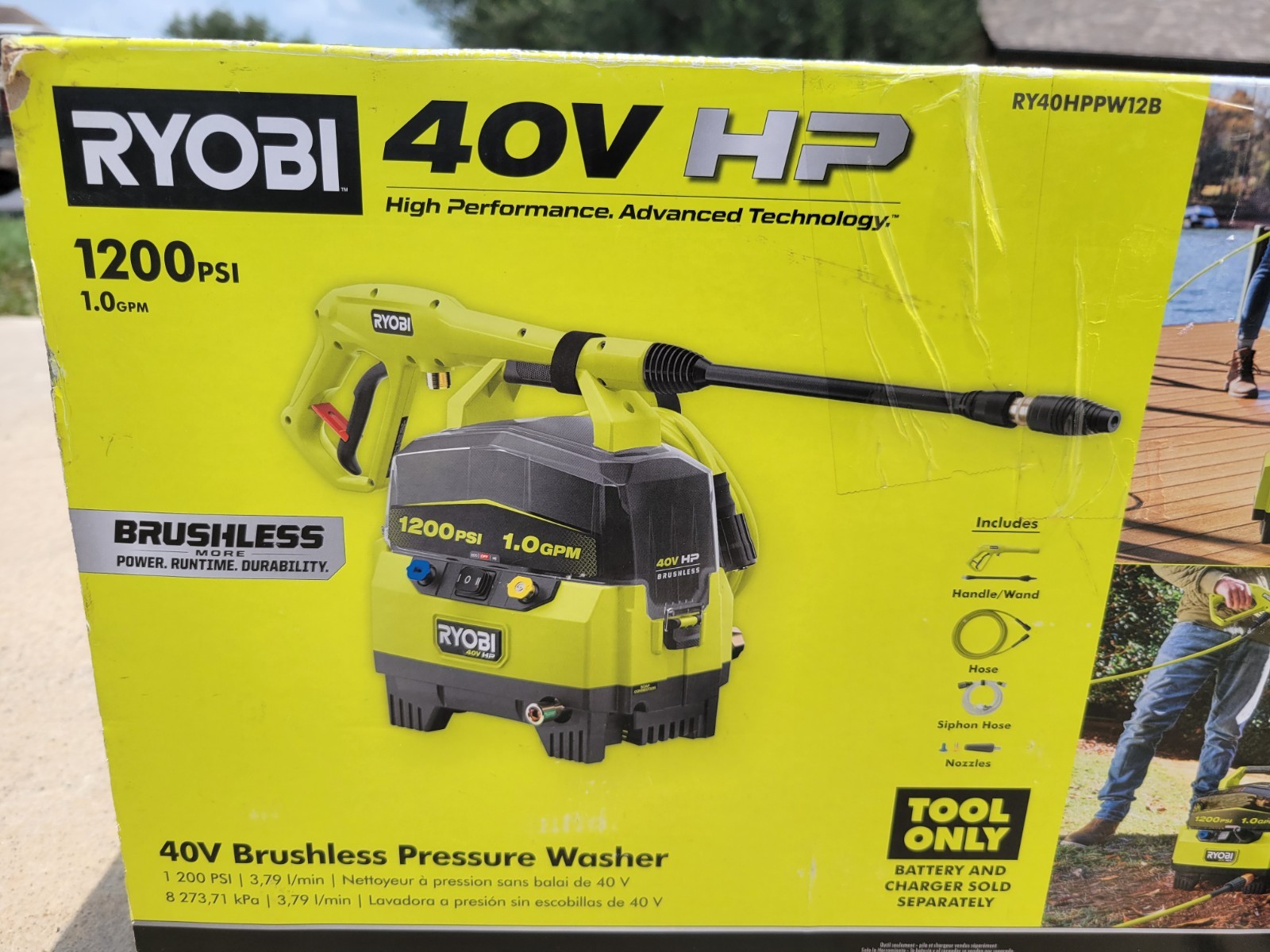 RYOBI 40V 1200 PSI 1.0 GPM Cordless Electric Water Pressure Washer 4ah B & F Ch