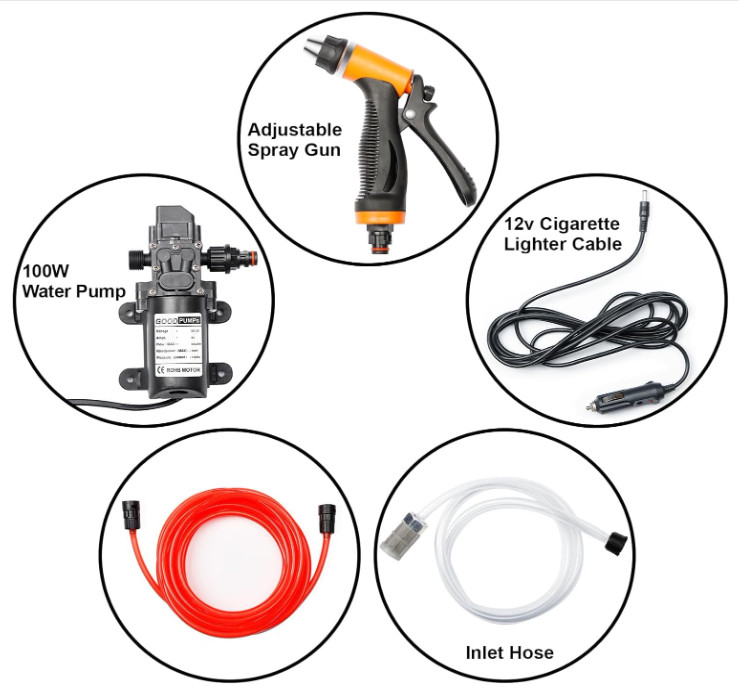 Lavadora portátil eléctrica 12V, 160 PSI, 100W, con manguera larga para uso domé