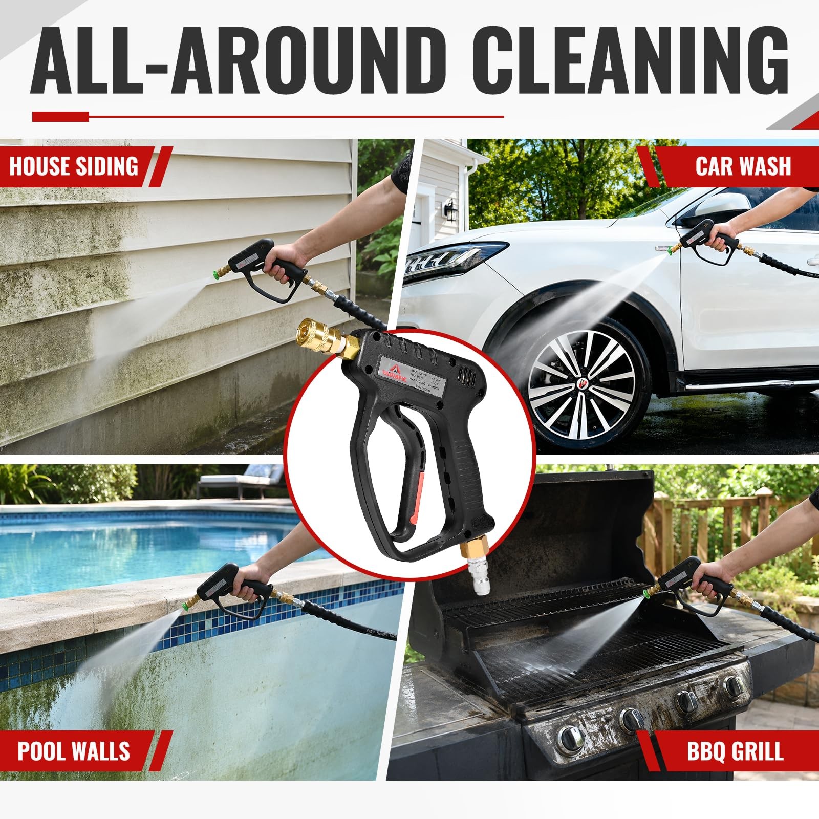 Short Pressure Washer Gun with Swivel, 5000 PSI Power Washer Wand Stubby Trig…