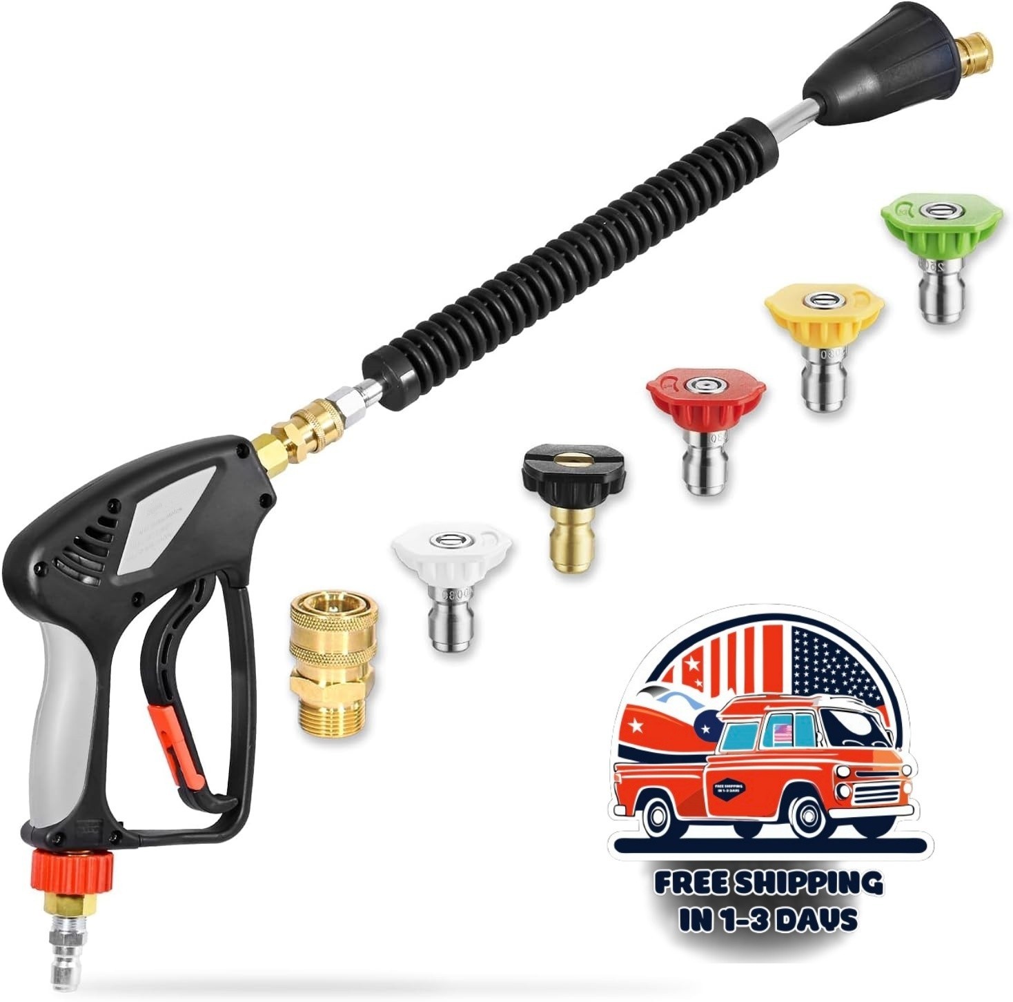 Pistola de lavado de alta potencia con conector giratorio de 3/8″ color negro US