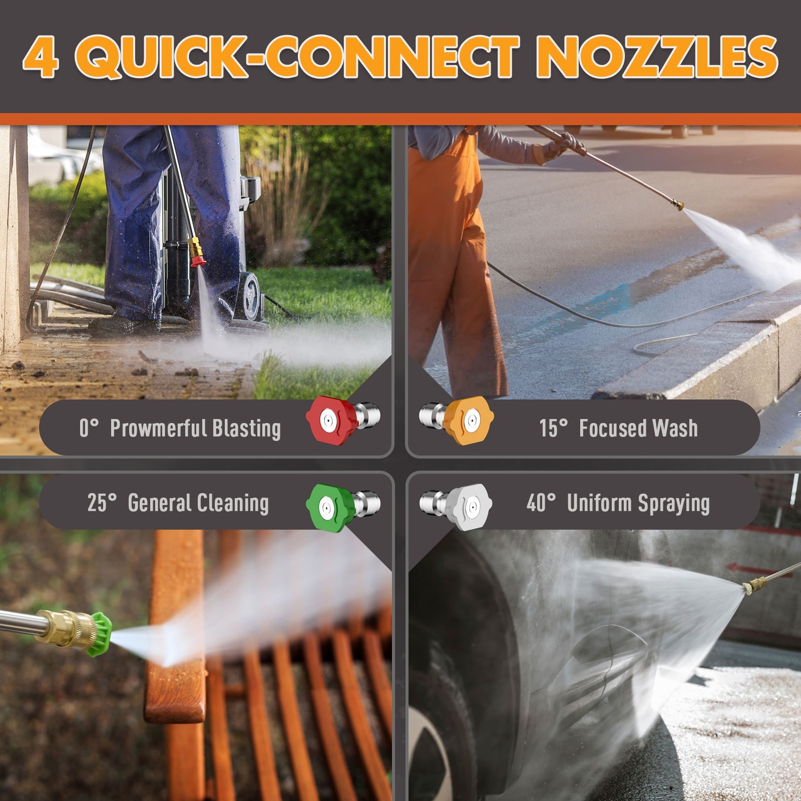 Pressure Washer 4200PSI 2.5GPM, Steel Lance, 4 Nozzle Tips, for Car, Patio