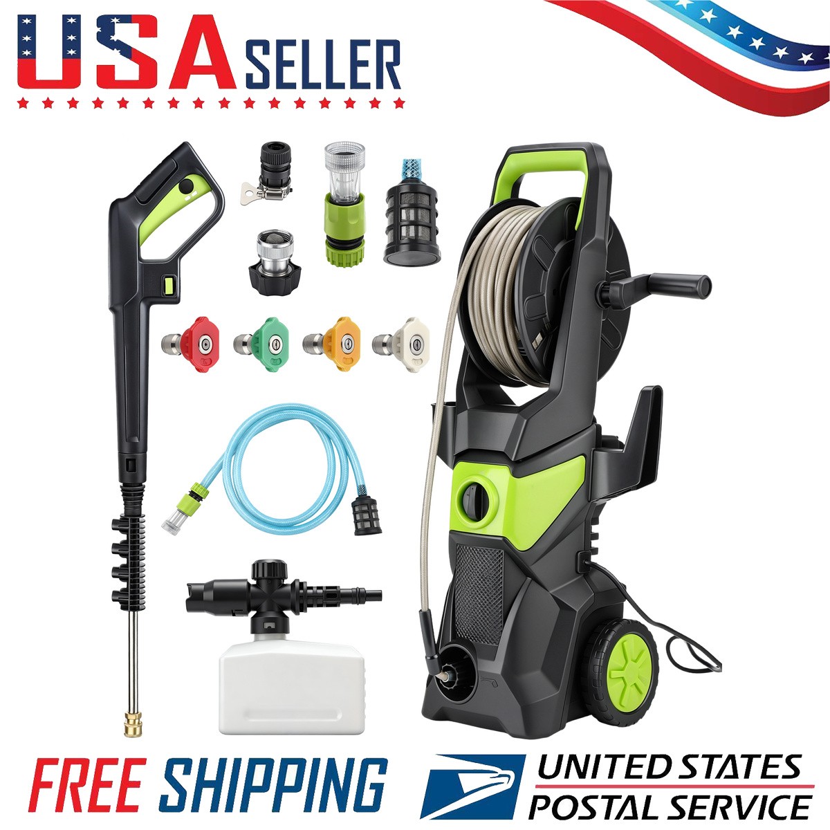 Electric Pressure Washer 5000PSI 3.2GPM 4 Quick Nozzles Hose Reel UL