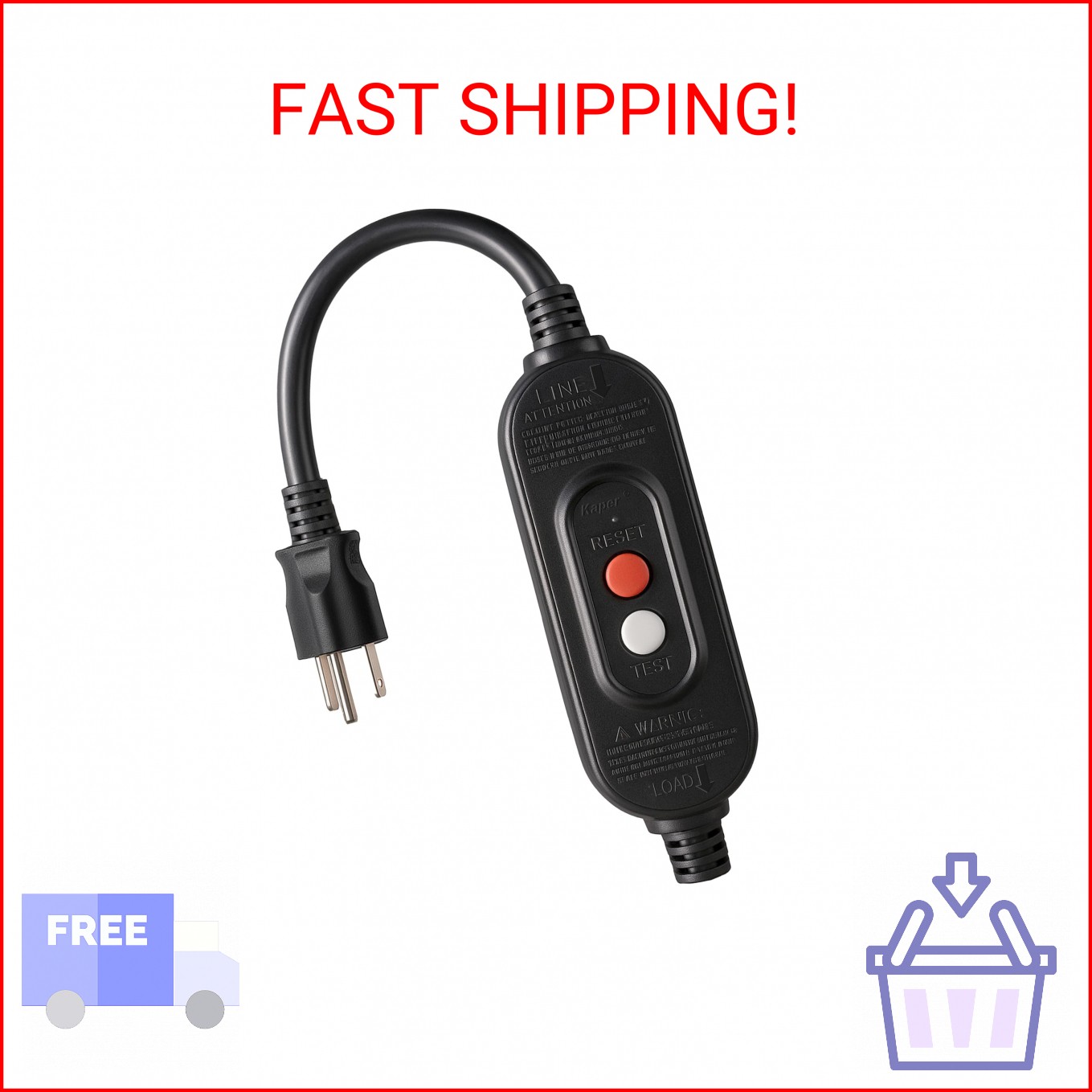 Kaper Auto-Reset GFCI Replacement Plug, Auto-Monitoring Inline GFCI Extension Co