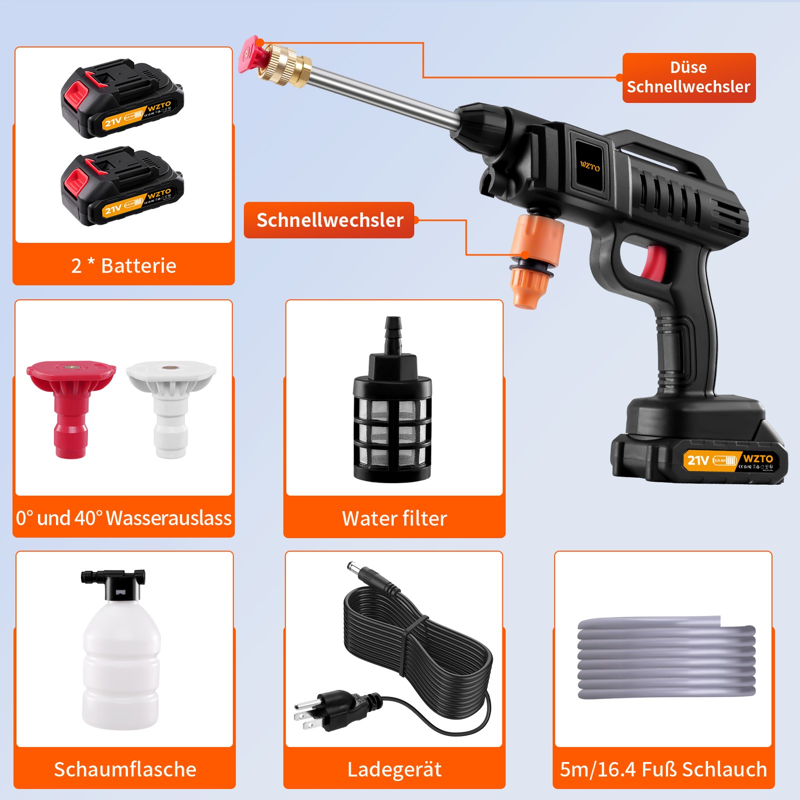 Portable Cordless Car High Pressure Washer Jet Water Wash Cleaner Gun +2 Battery