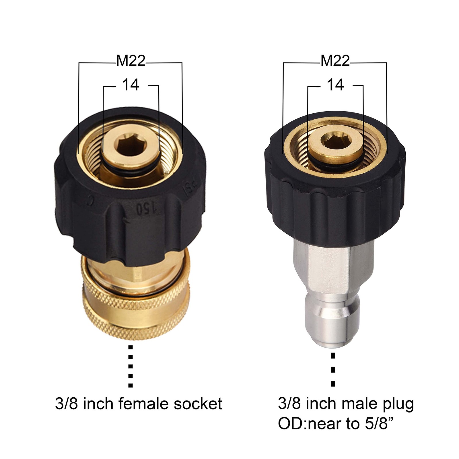 M Mingle Pressure Washer Hose Adapter Set, M22 To 3/8 Quick Connect Fo