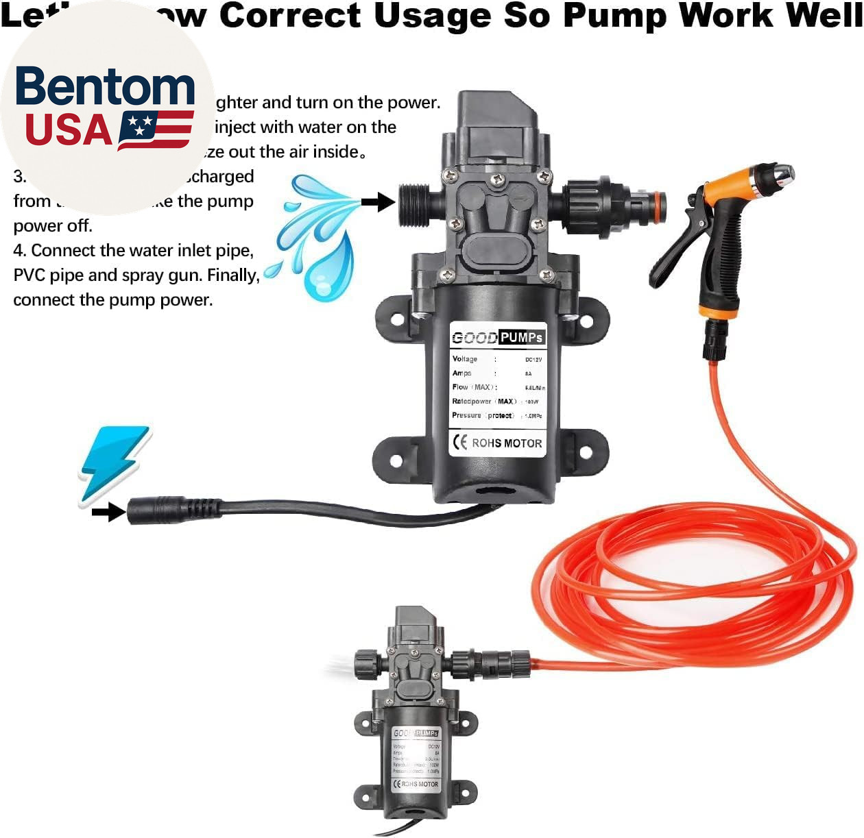 Portable Intelligent Electric Pressure Washer Pump 100W 160 PSI 12V Portable Pre
