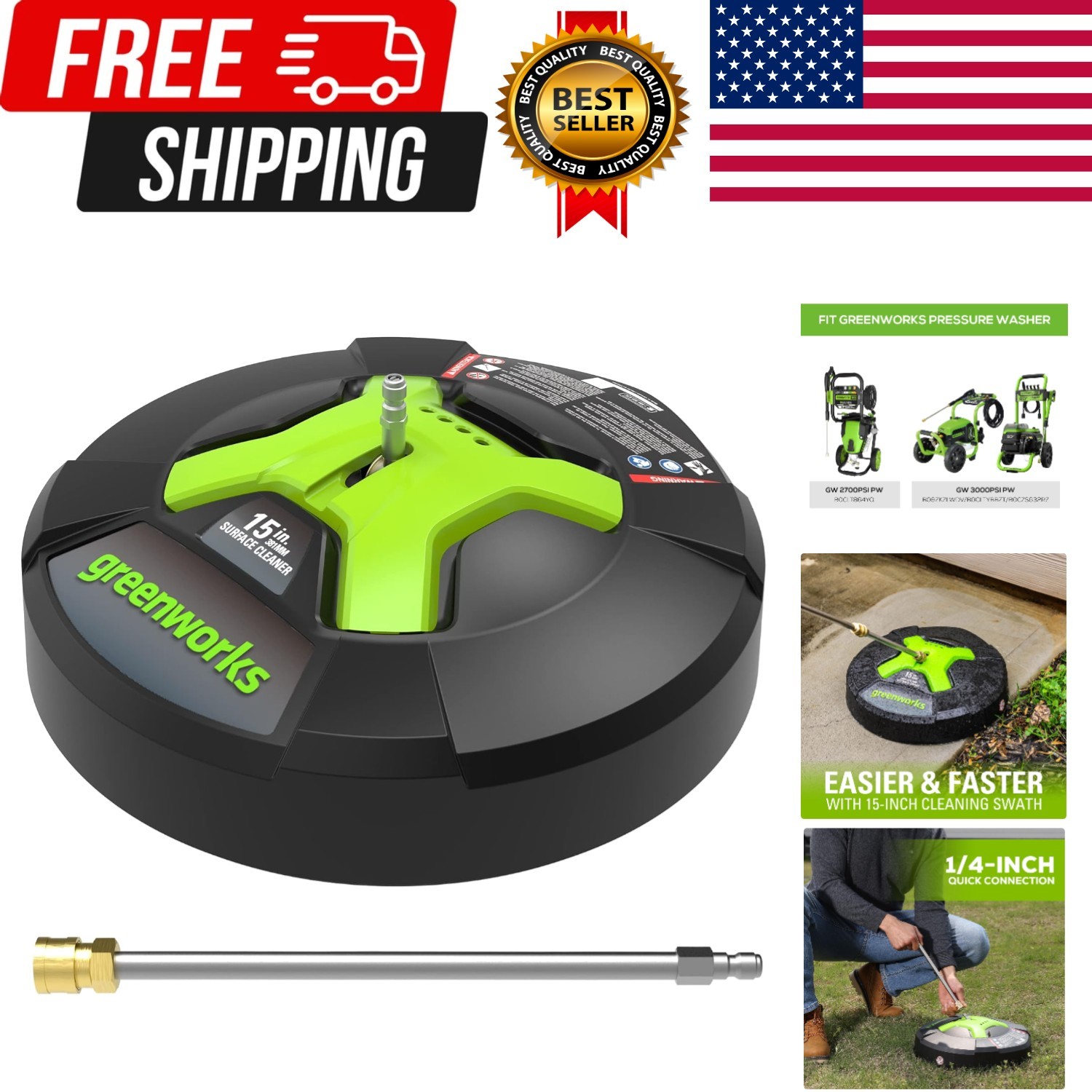 5210902 15″ Extension Included Surface Cleaner, Green