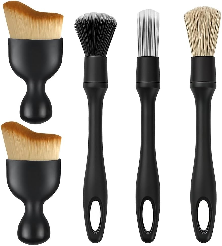 5PCS Car Detailing Brush Kit, Ultra Soft Boars Vehicle Detailing Duster Brush
