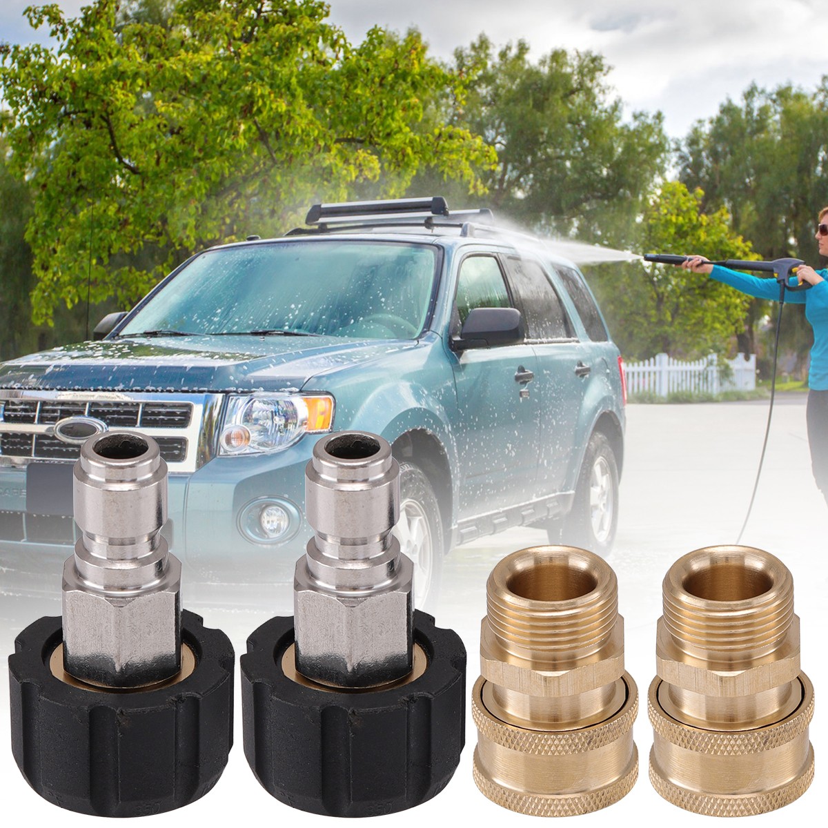 4PCS Pressure Washer Adapter Set Quick Disconnect M22 Swivel to 3/8” Connect