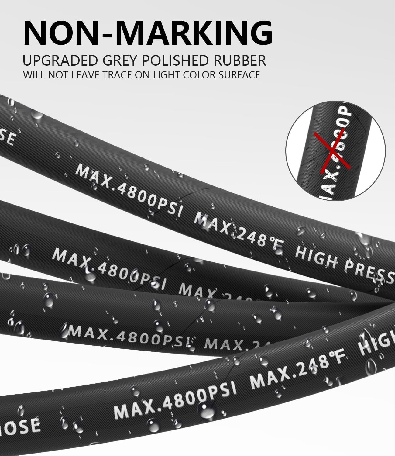 Ultra-Flexible 200FT 3/8″ High Pressure Washer Hose, 4800 PSI with M22 Fittings