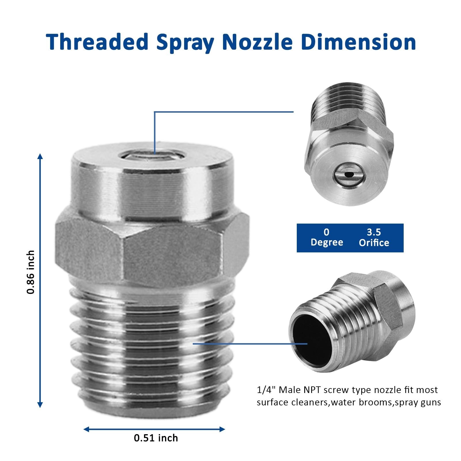 4 Pack Stainless Steel Pressure Washer Nozzles, 0°/15°/25°/40°, 4000 PSI, 1/4″ N