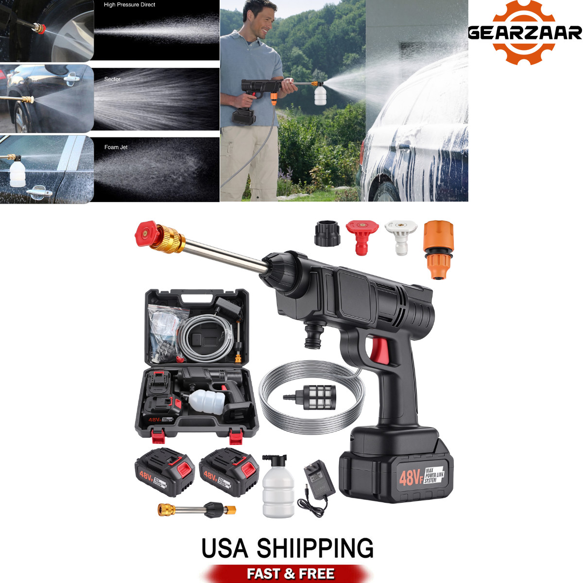 High Pressure Car Washer Cleaner For vehicles Cordless 1.2mpa/145PSI Portable