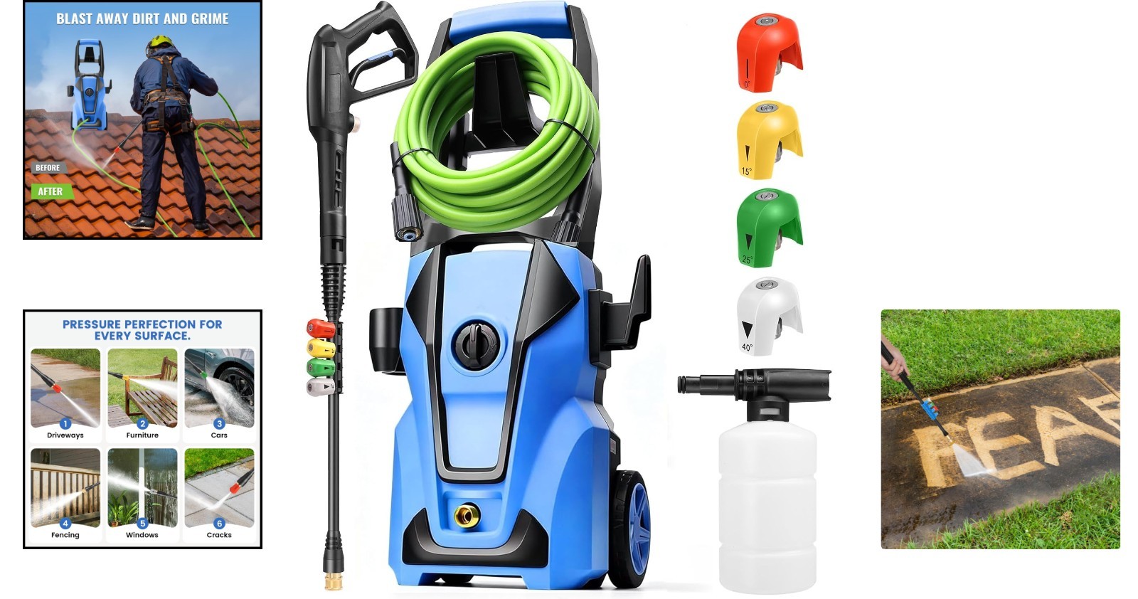 Deep Blue Electric Pressure Washer 5000PSI with 4 Nozzles & Foam Cannon Included