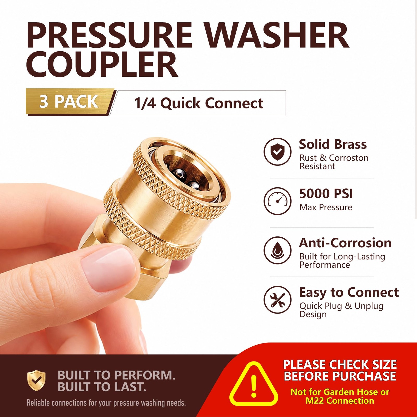 3 Pack Brass Pressure Washer Quick Connect Coupler 1/4 Inch Female NPT