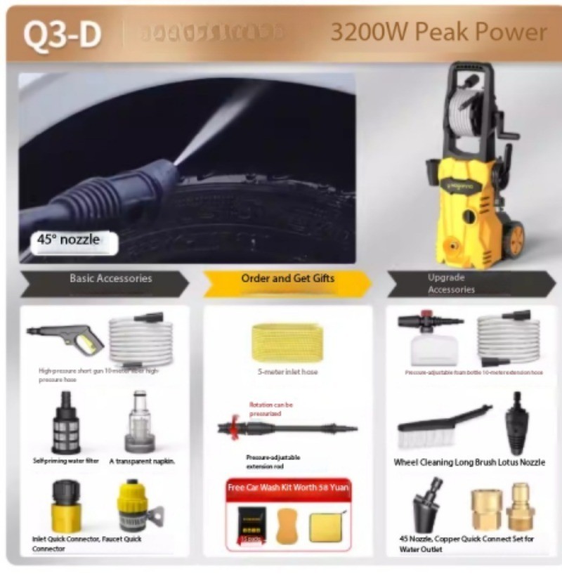 Car Wash Machine High-Pressure 220V Water Gun Floor Cleaning Pressure Pump Brush