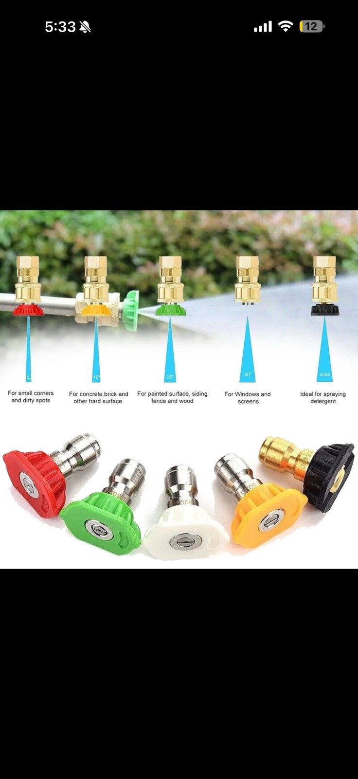 5pcs 1/4″ Pressure Washer Spray Tips Nozzles High Power Quick Connect Kit Set