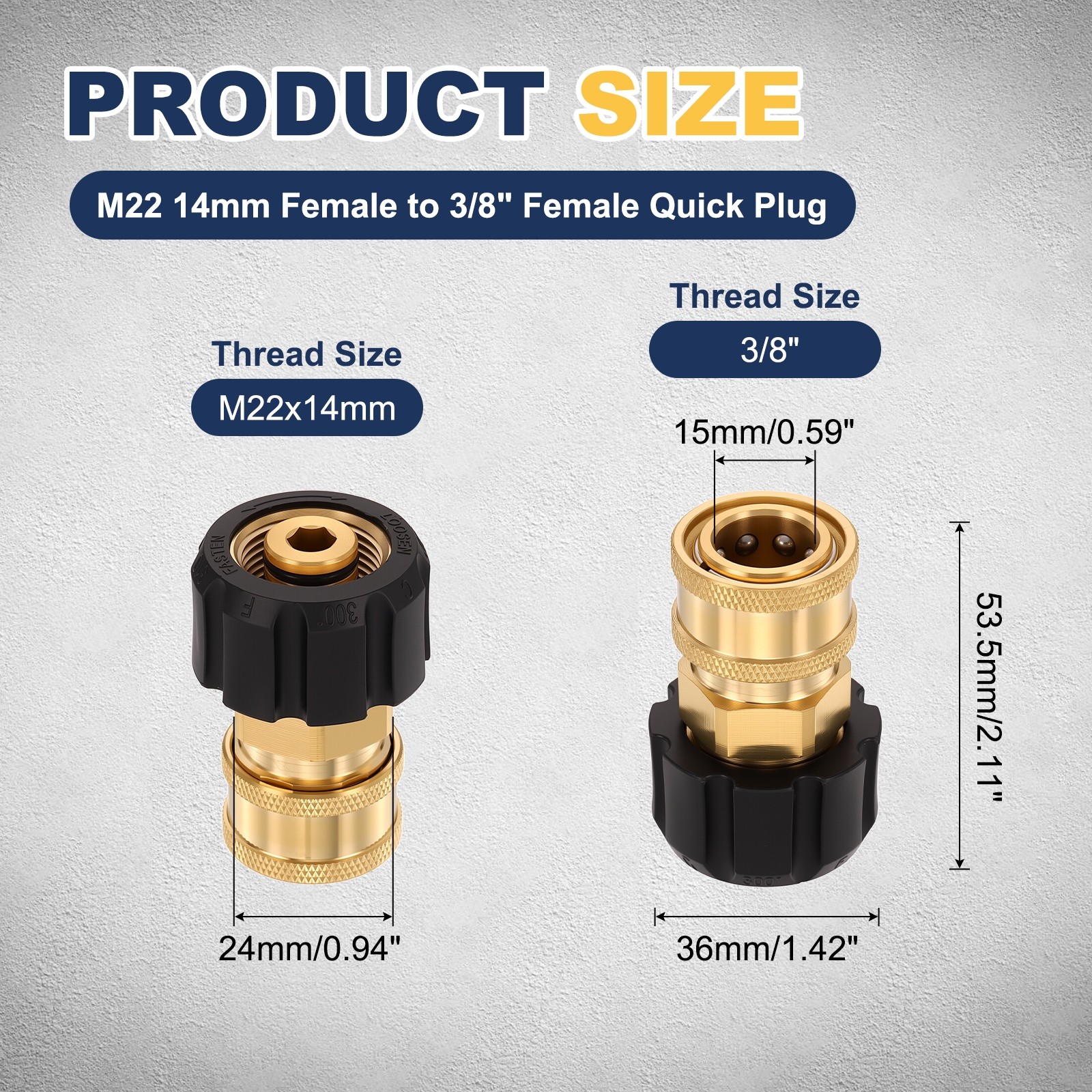 Pressure Washer Adapter M22 14mm Female to 3/8″ Female Quick Plug Brass Fitting