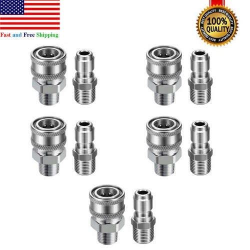 (5 Packs) 3/8’’ Pressure Washer Adapter Set, Quick Connect Kit 5000PSI