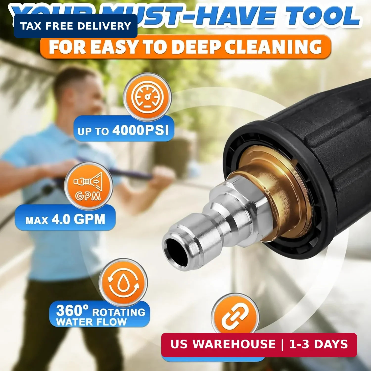NEW Turbo Nozzle Pressure Washer, Premium 4000 PSI Max Rotating Pressure Washer