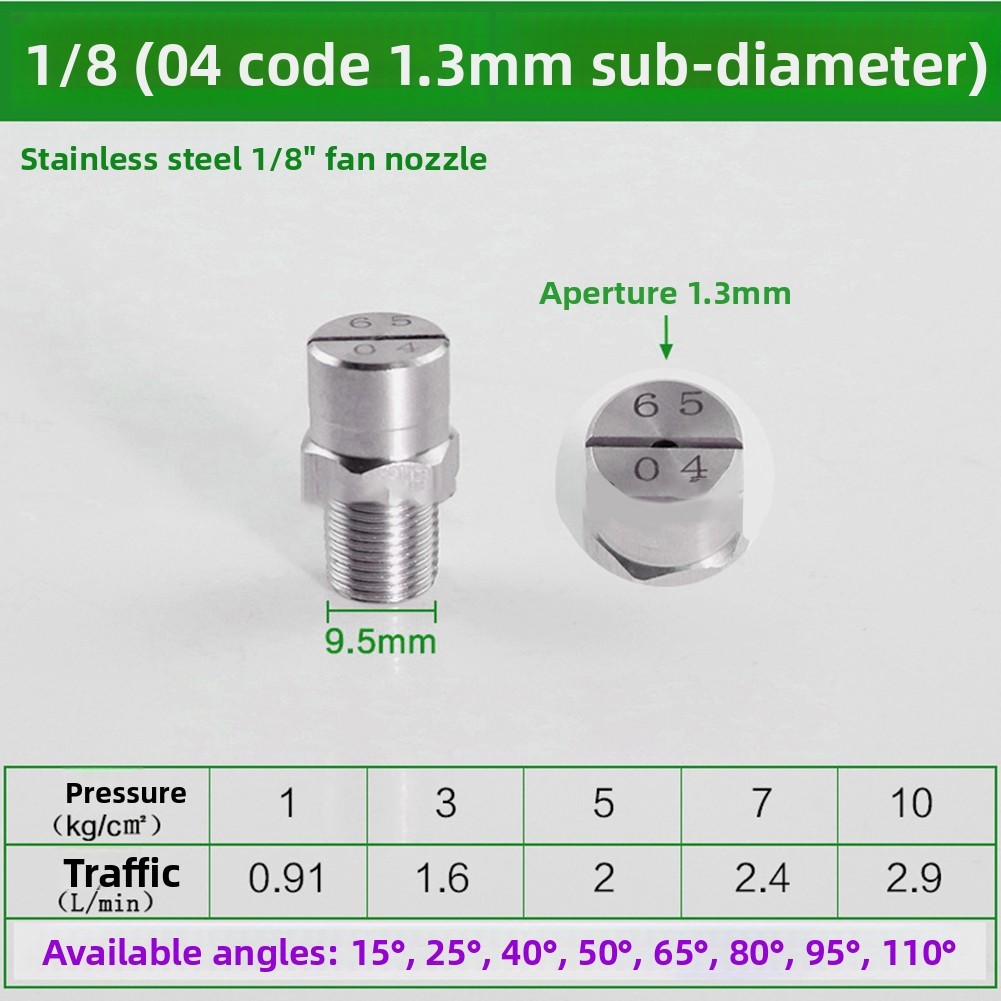 Pressure Washer Fan Nozzle 65 Deg 304 SS Construction 4pcs 1.3mm Orifice