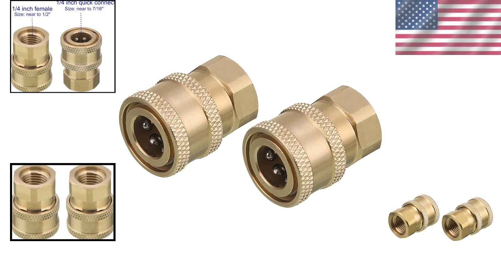 Brass Fittings – 1/4 Inch Quick Connect to Female NPT Coupler, 2-Pack