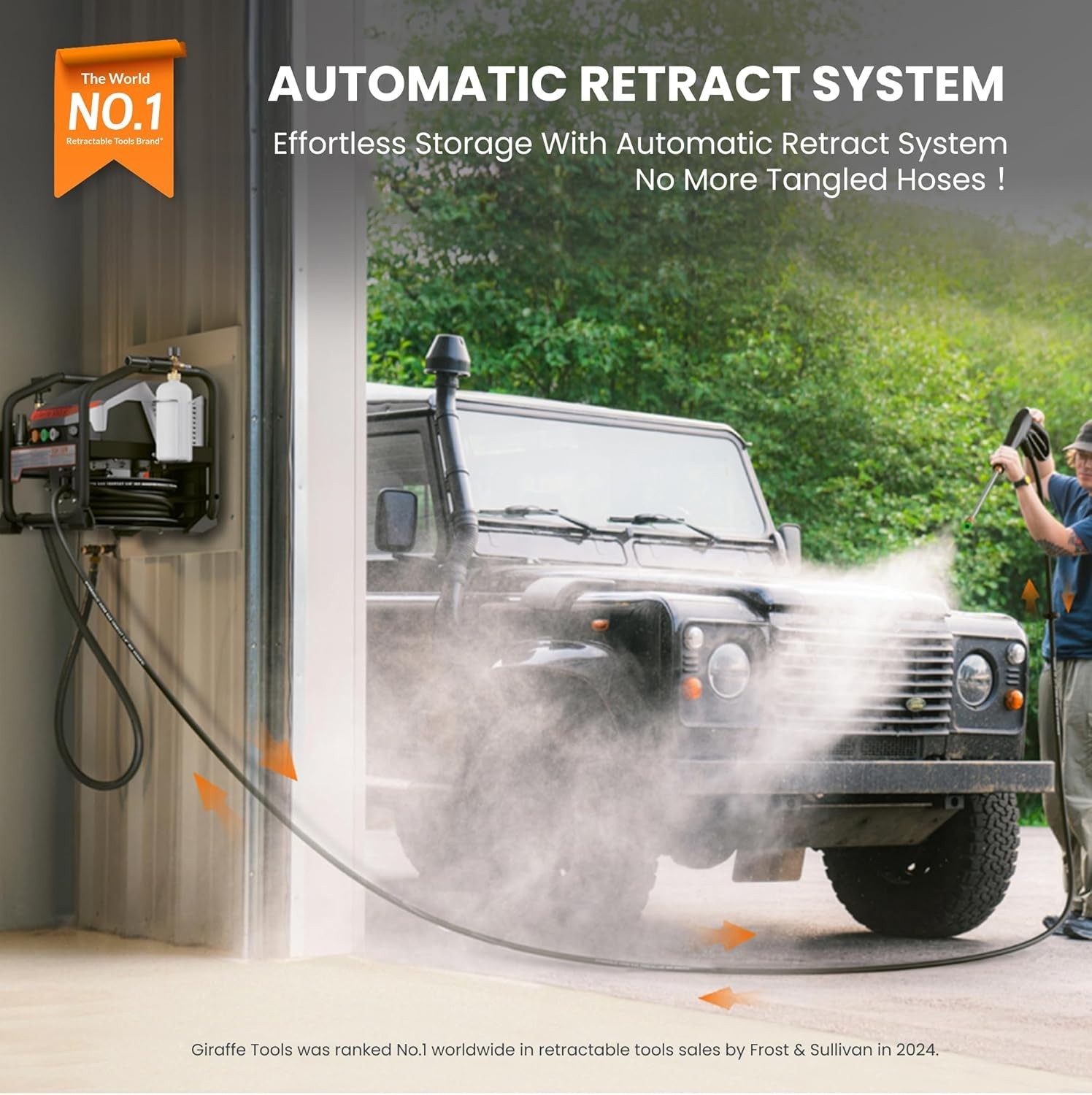 Giraffe Tools Retractable Pressure Washer Ultra Flow Max 2.6GPM Brushless Motor