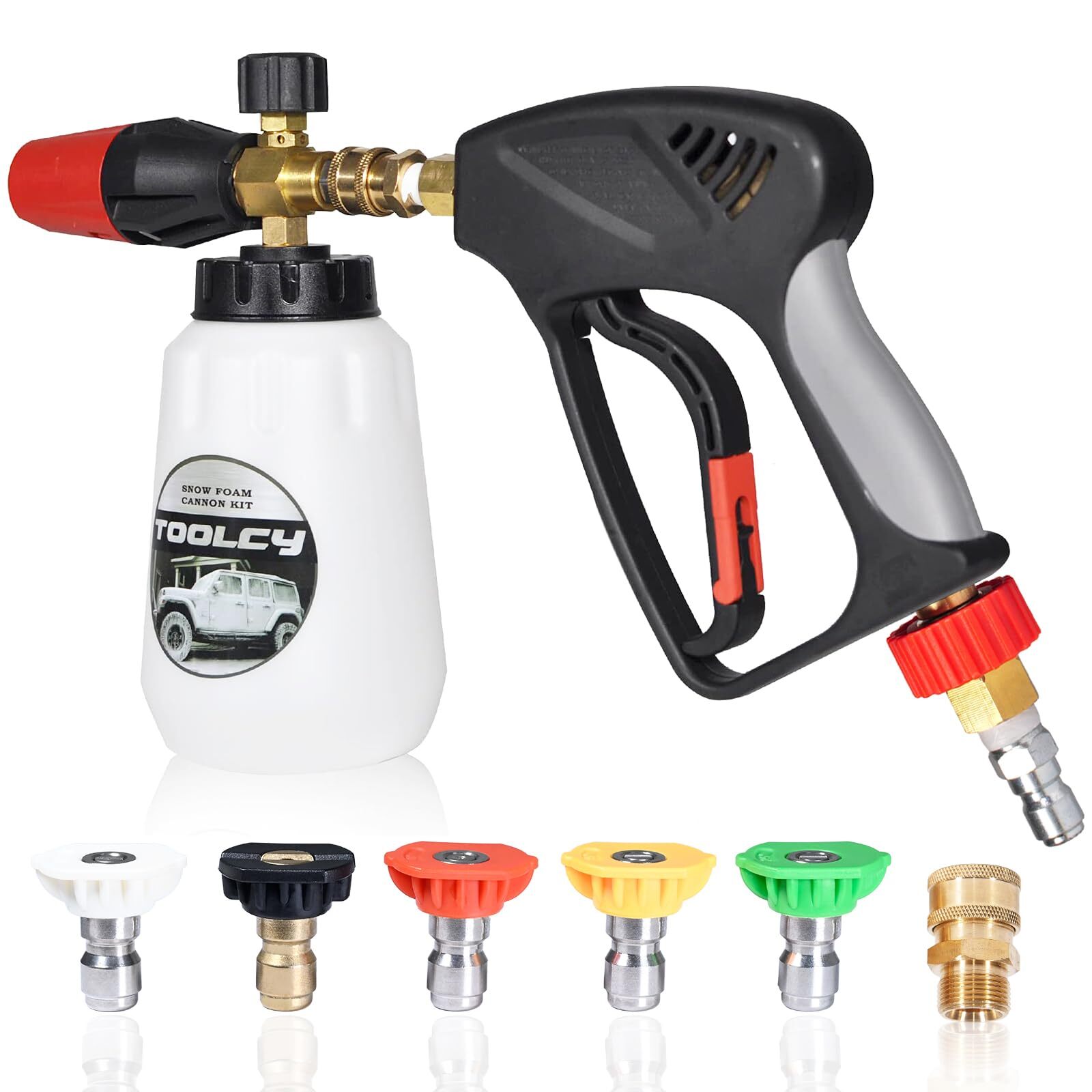 Foam Cannon Kit With Pressure Washer Gun 5000 Psi 5 Nozzle Tips 1/4″ Quick Conne