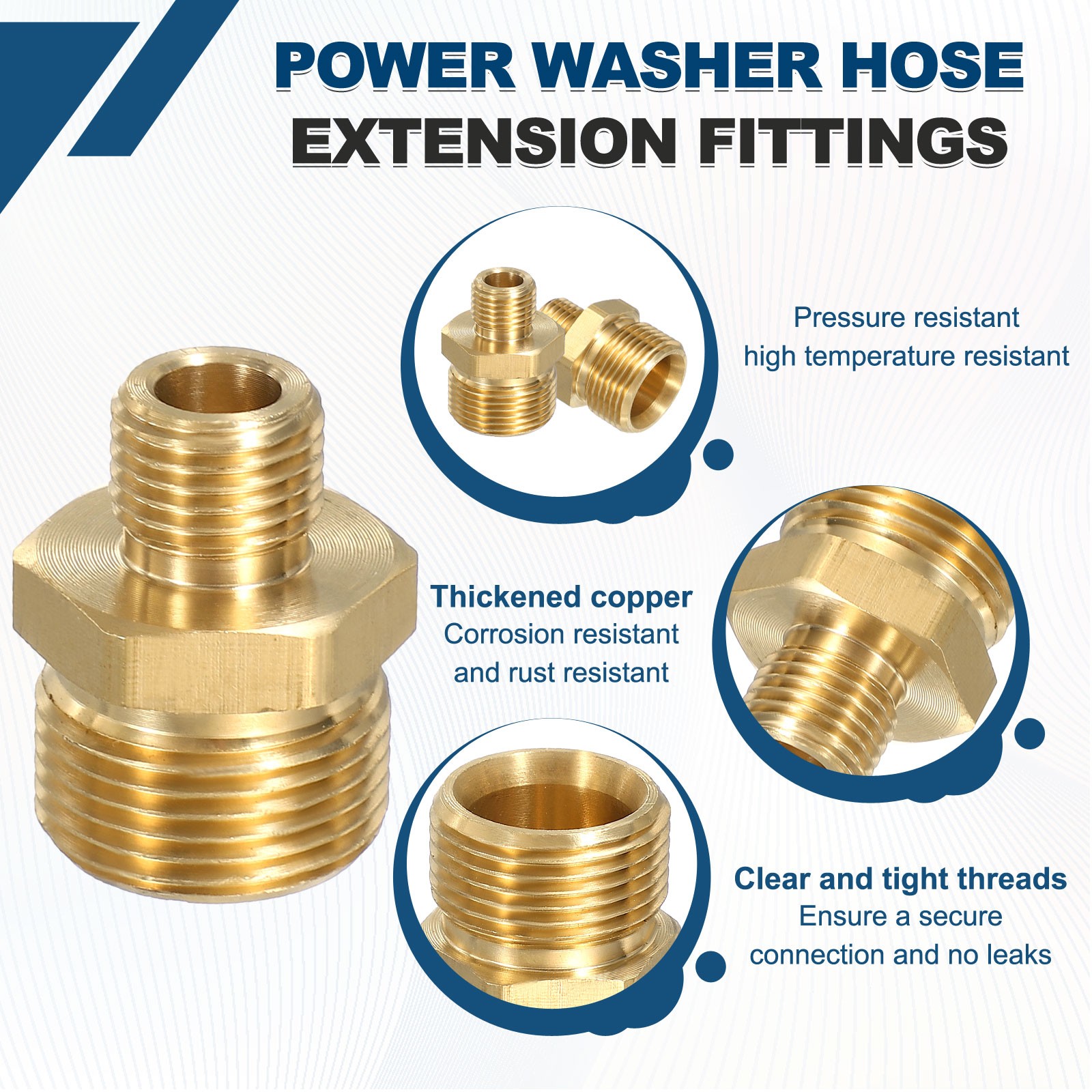 Pressure Washer Connector M22 Male to G1/4 Male Flat 4800PSI Copper New