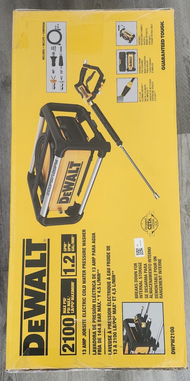 DEWALT 2100 PSI 1.2 GPM 13 AMP COLD WATER ELECTRIC PRESSURE WASHER BRAND NEW!