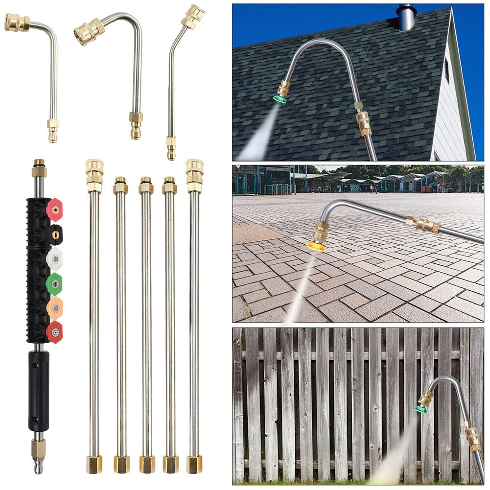 Roof Gutter Cleaning Tool Pressure Washer Extension Wand Lance &6pc Spray Nozzle
