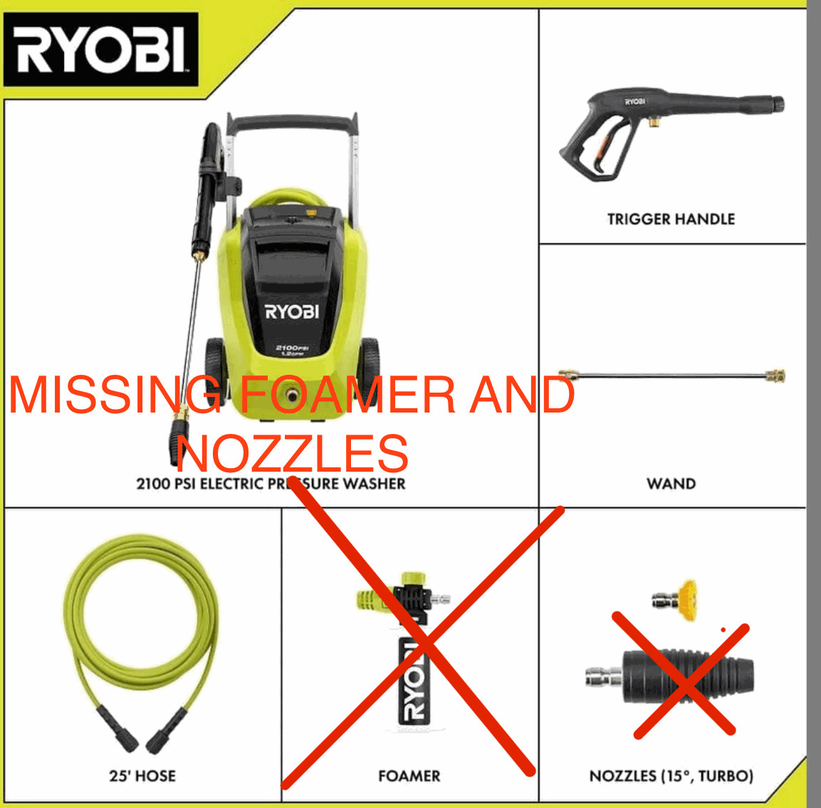 RYOBI 2100 PSI 1.2 GPM Cold Water Corded Electric Pressure Washer with Foamer