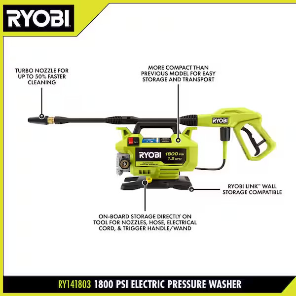 1800 PSI 1.2 GPM Cold Water Corded Electric Pressure Washer Electronic Ignition