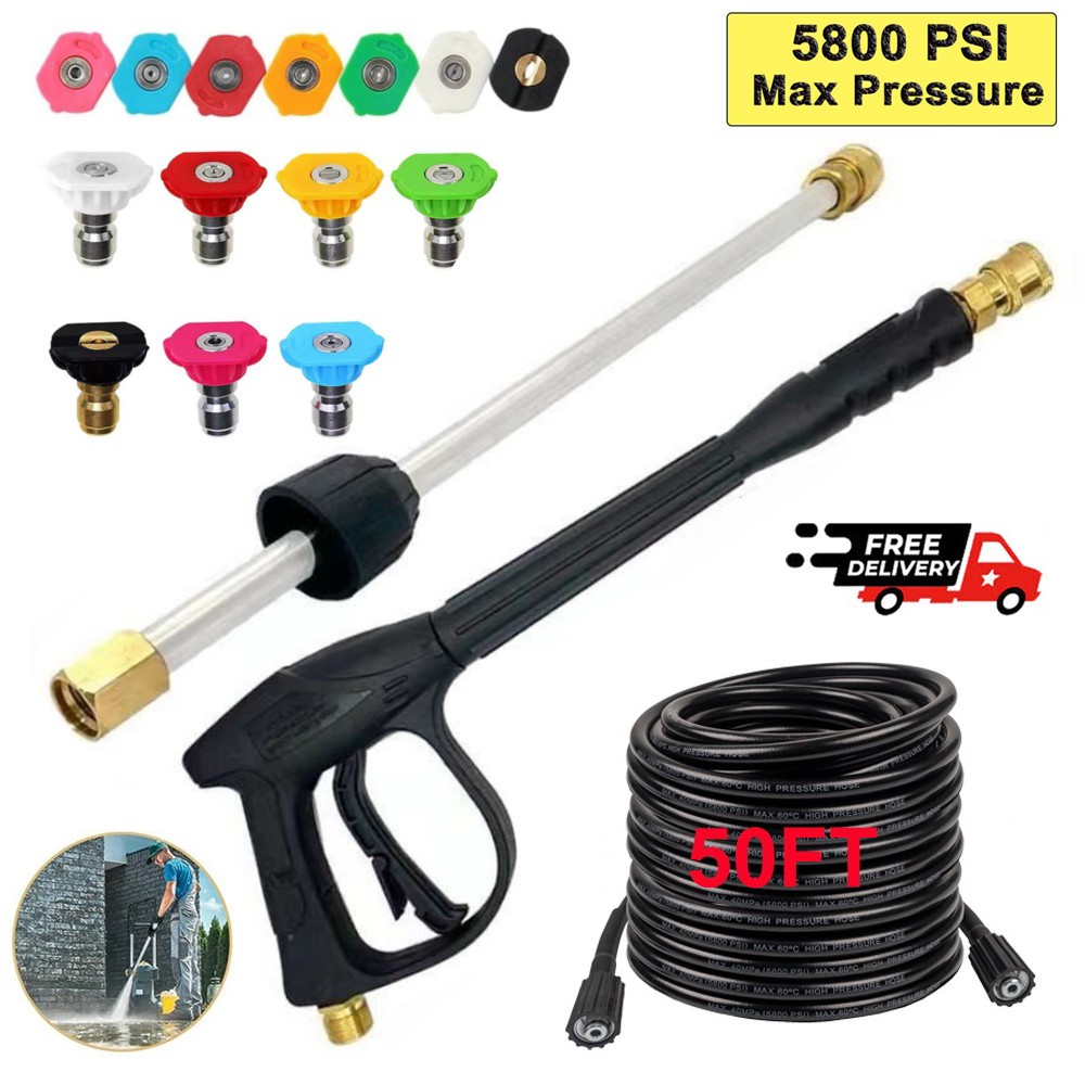 4000PSI Car Power Washer Gun Spray Wand Lance Nozzle and 50FT Hose Kit M22-14MM