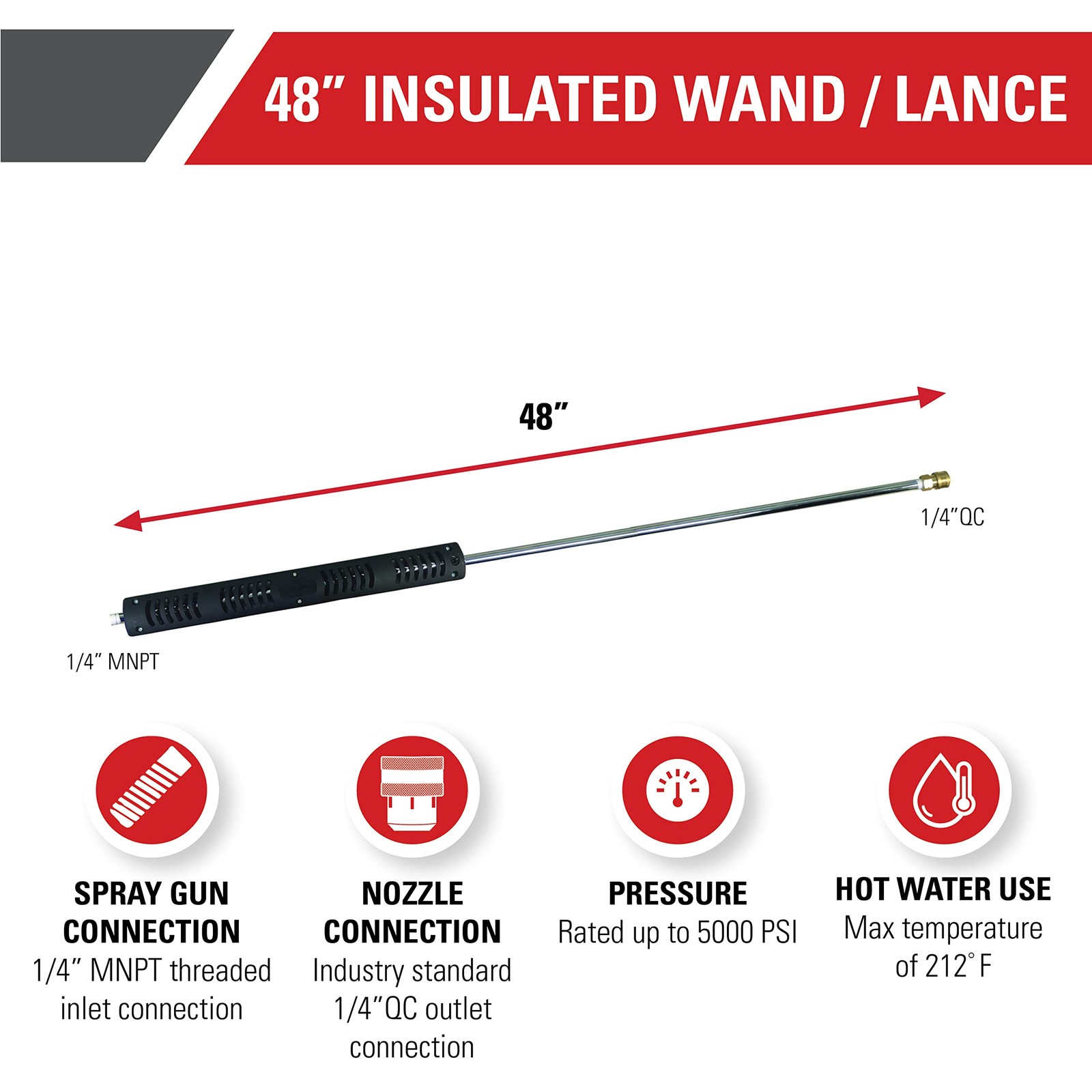 48 Inch Insulated Pressure Washer Wand Lance for Up to 5000 PSI Cleaning Tasks