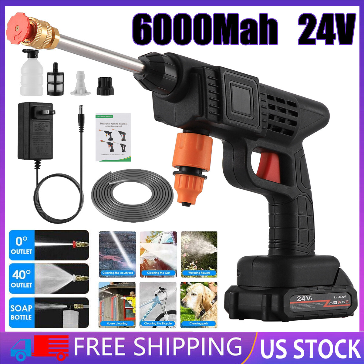 Portable Cordless Electric High Pressure Car Washer Water Spray Gun Cleaner Tool