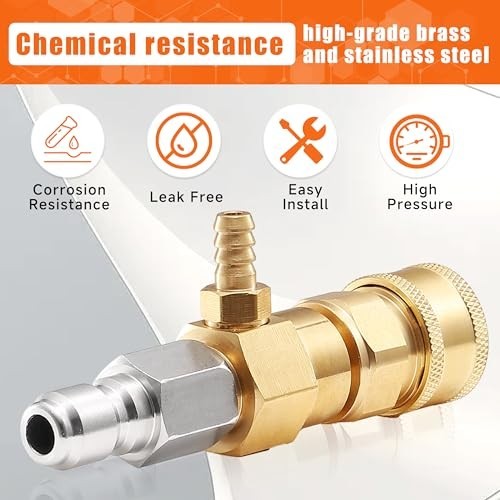 Pressure Washer Chemical Injector Kit – 3/8″ Quick Connect, Soap Siphon Hose 3-5