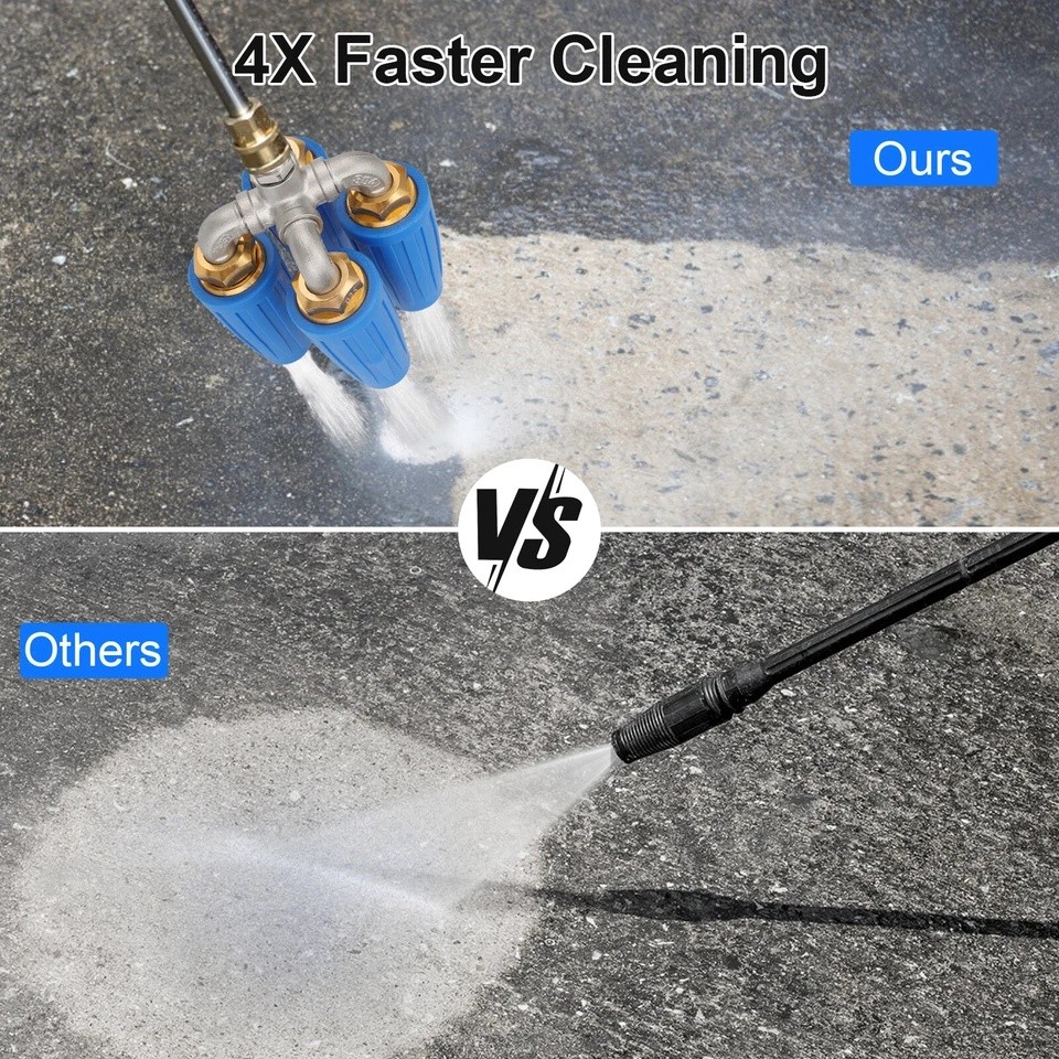 360° Rotating Pressure Washer Four Turbo Nozzle 1/4″ Quick Connector 2.5 Orifice
