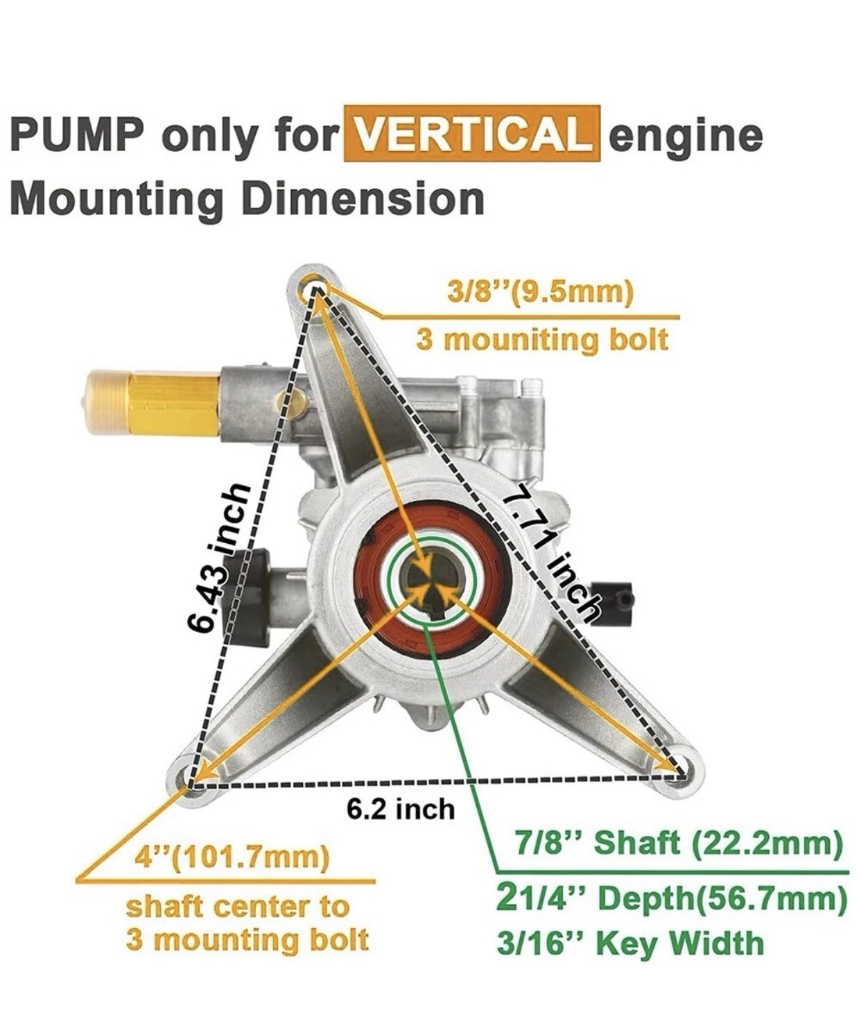 YAMATIC 3000 PSI Pressure Washer Pump 7/8″ Shaft Vertical Washer Pump 2.5 GPM