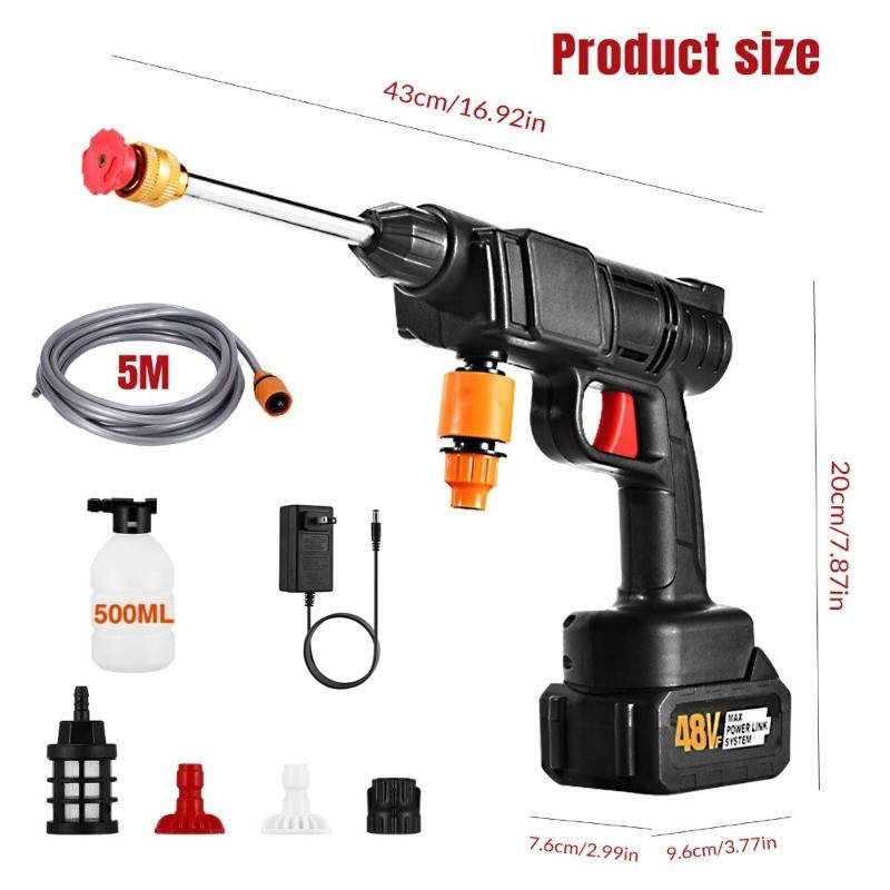 Cordless Electric High Pressure Water Spray Car Gun Portable Washer Cleaner Tool