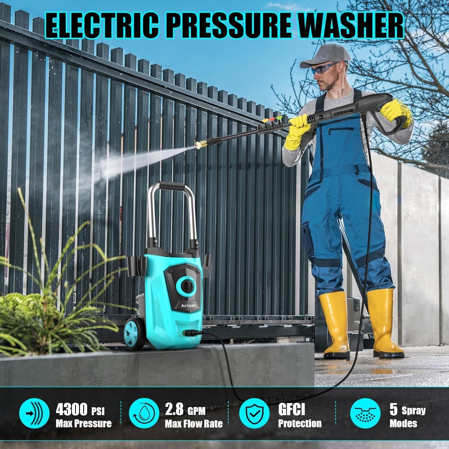 Electric Pressure Washer 4300 PSI 2.8 GPM Electric Power Washer TPU Hose Blue