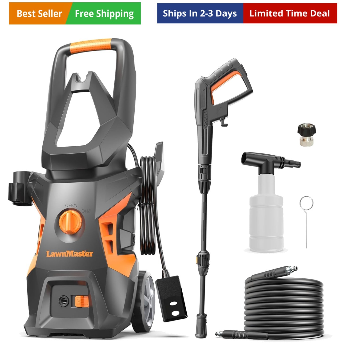 Electric Pressure Washer 13 Amp 1.4 GPM 2100 Max PSI Certified with Foam Bottle