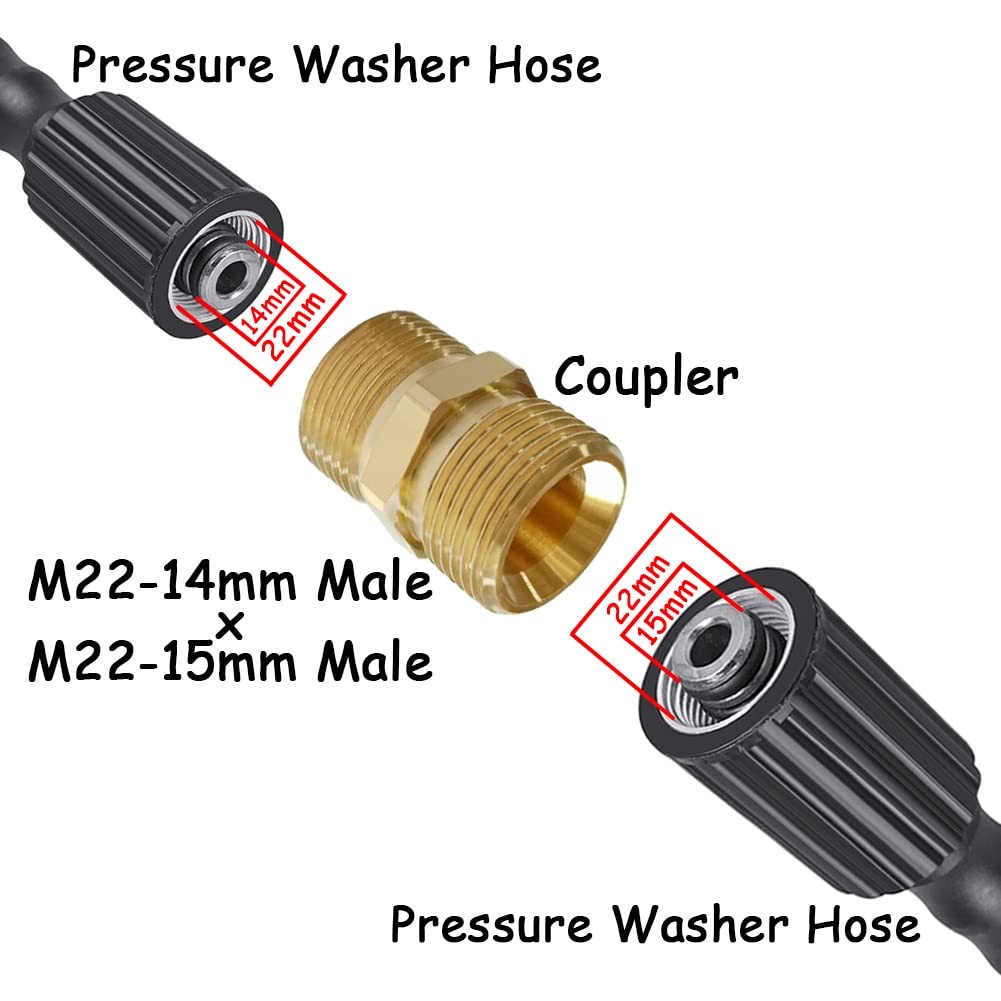 2PCS Brass Pressure Washer Coupler, M22-14mm Male x M22-15mm Male Thread, 450…