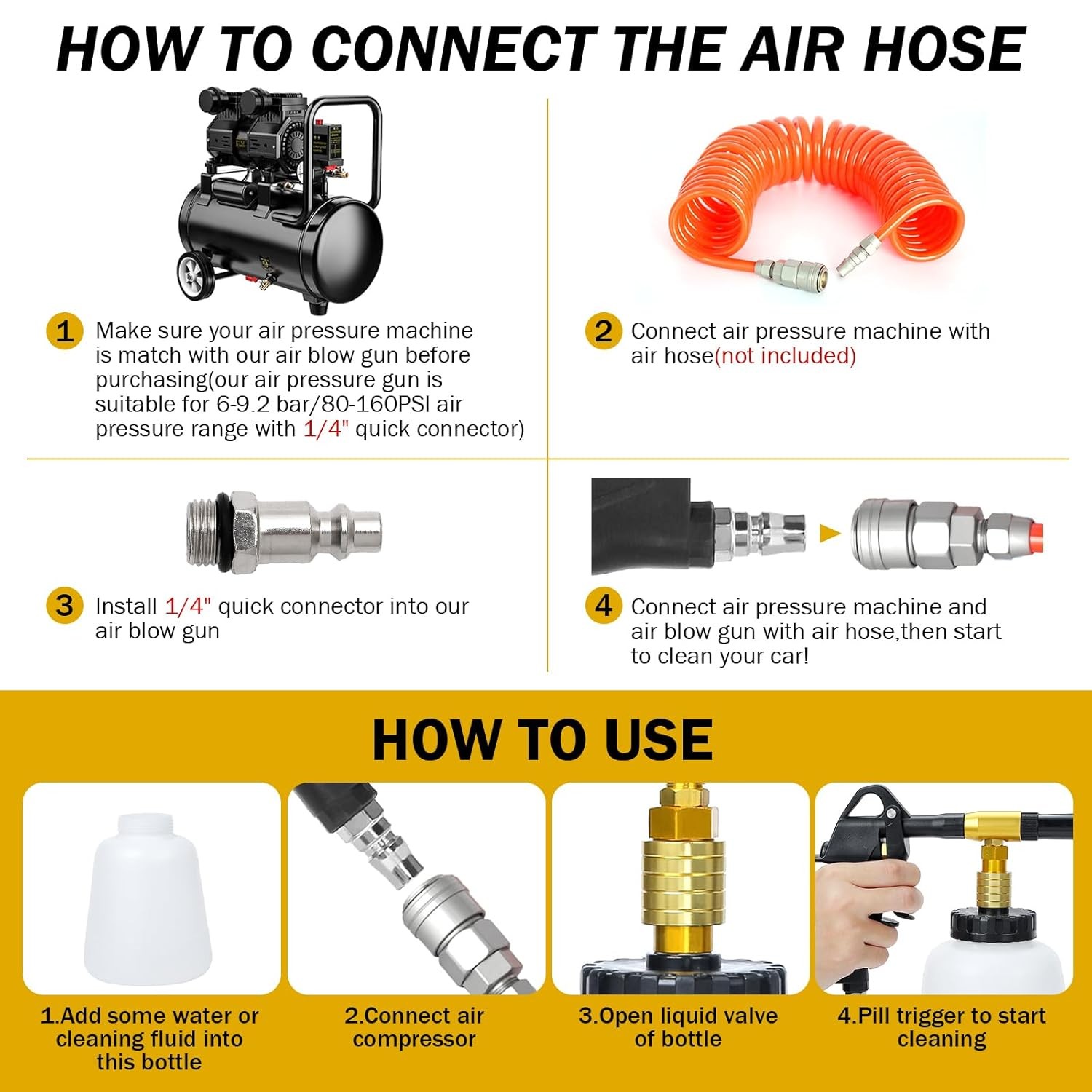 Car Cleaning Gun, High Pressure Air Blow Gun, Compressed Air Blower for Car