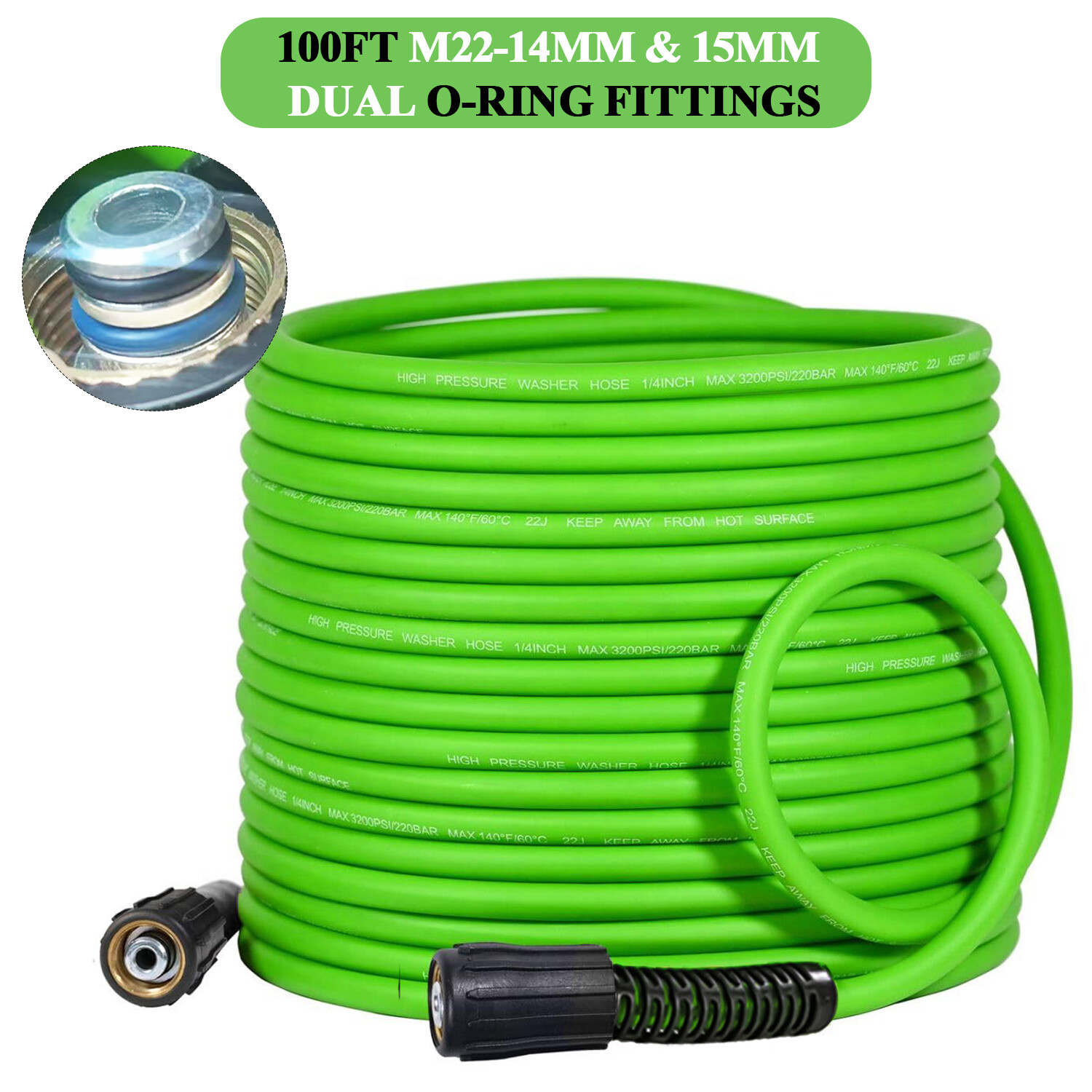 Super Flexible High Pressure Washer Hose 1/4″ M22 Female or 3/8″ Quick Connect