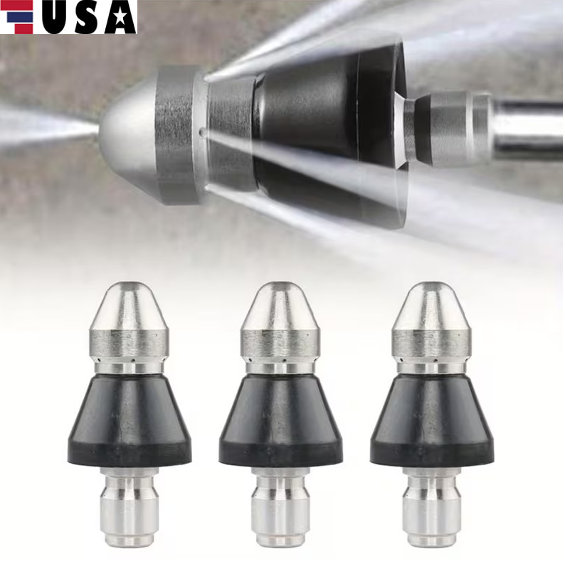 3× Sewer Cleaning Tool High-pressure Nozzle 5000psi Pipe Cleaner 1/4″ Connector